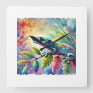 Colombian LeafToed Gecko 200724AREF123 - Watercolo Square Wall Clock