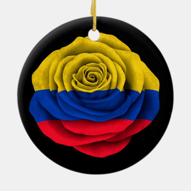 Colombian Rose Flag on Black Ceramic Ornament (Back)