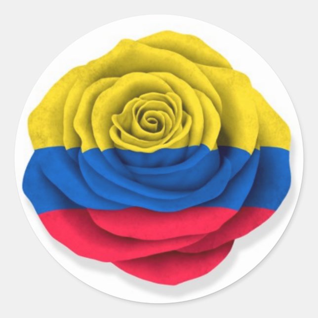Colombian Rose Flag on White Classic Round Sticker (Front)
