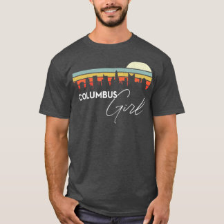 Colombus Girl Retro Sunset City Skyline Souvenir T-Shirt