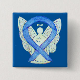 Colon Cancer Angel Blue Awareness Ribbon Art Pin