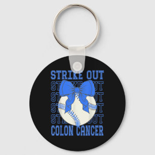 Colon Cancer Awareness Blue Coquette Baseball Stri Key Ring