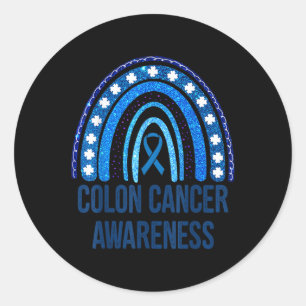 Colon Cancer Awareness Blue Glitter Rainbow Mental Classic Round Sticker