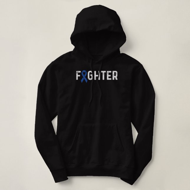 Colon Cancer Awareness Blue Ribbon Fighter  Hoodie (Design Front)