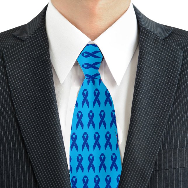 Colon Cancer Awareness Blue Ribbon Tie (Colon Cancer Awareness Blue Ribbon Neck Tie)