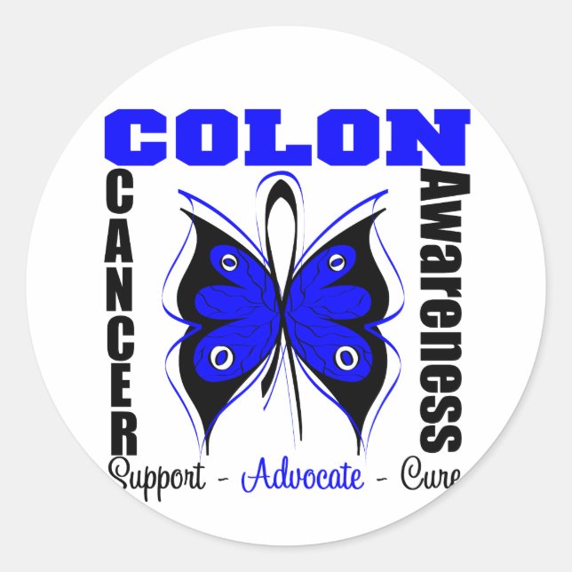 Colon Cancer Awareness Butterfly Classic Round Sticker (Front)