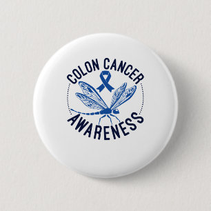 Colon Cancer Awareness Dragonfly Blue Ribbon 6 Cm Round Badge