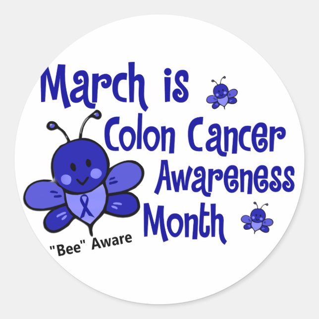 Colon Cancer Awareness Month Bee 1.3 Classic Round Sticker (Front)