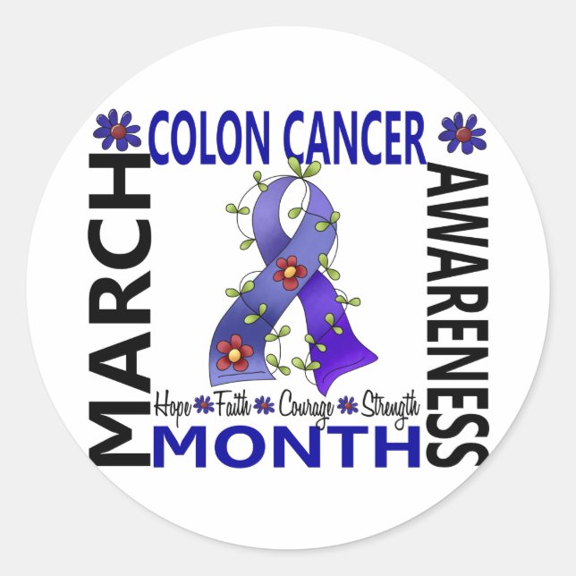 Colon Cancer Awareness Month Flower Ribbon 4 Classic Round Sticker (Front)