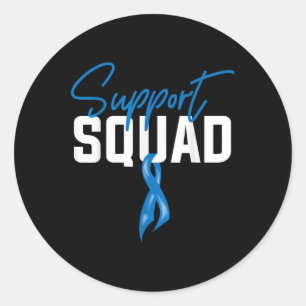 Colon Cancer Awareness Support Squad Blue Ribbon Classic Round Sticker