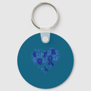 Colon cancer awareness support squad ribbon heart key ring