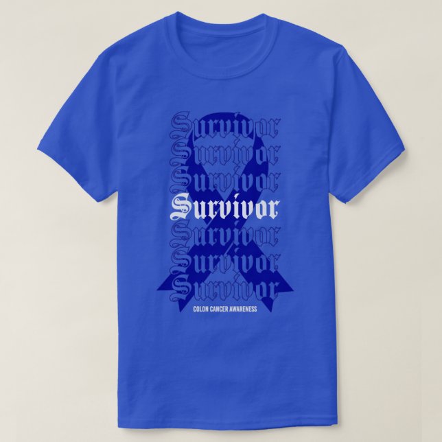 Colon Cancer Awareness Survivor Blue Ribbon Gift1 T-Shirt (Design Front)