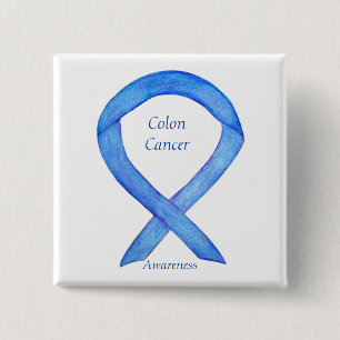 Colon Cancer Blue Awareness Ribbon Art Pin