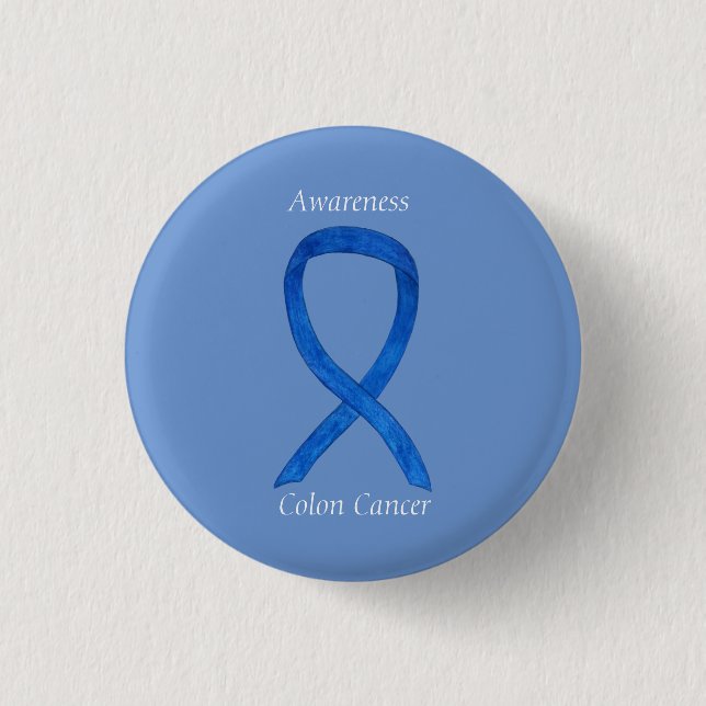 Colon Cancer Blue Awareness Ribbon Custom Art Pin (Front)