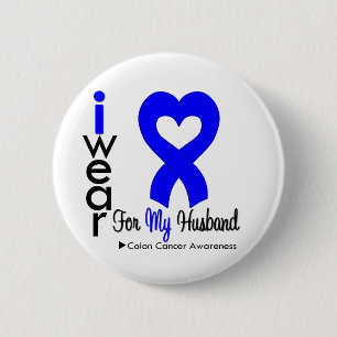 Colon Cancer Blue Heart Ribbon For My Husband 6 Cm Round Badge