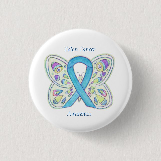 Colon Cancer Butterfly Awareness Ribbon Custom Pin (Front)