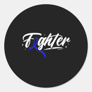 Colon Cancer Fighter Blue Ribbon Awareness Month Classic Round Sticker