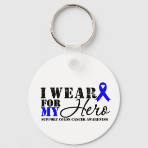 Colon Cancer Hero Blue Ribbon Key Ring