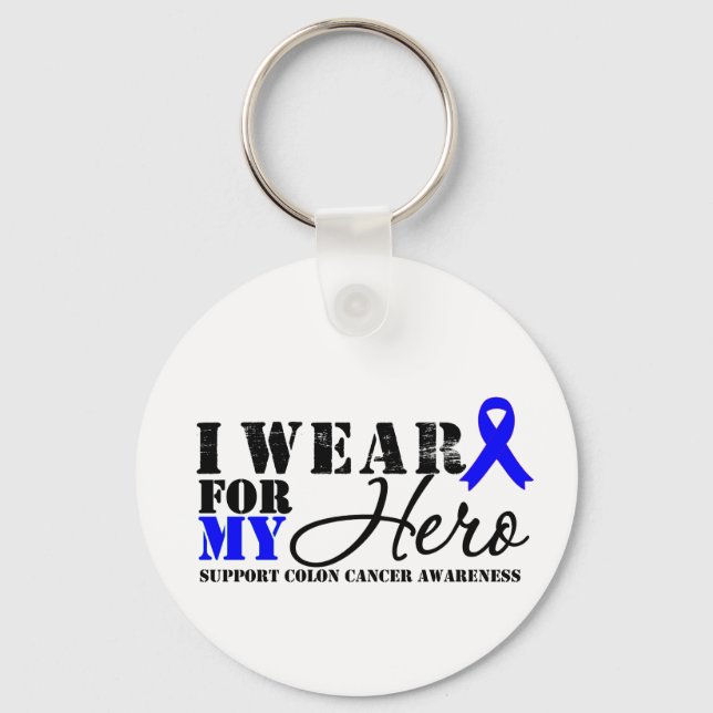 Colon Cancer Hero Blue Ribbon Key Ring (Front)