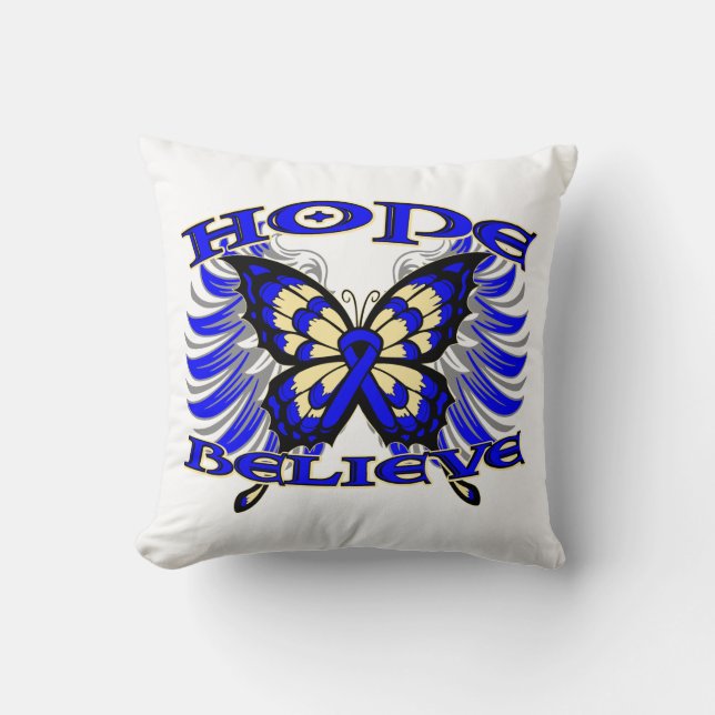 Colon Cancer Hope Believe Butterfly Cushion (Front)