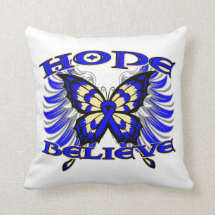 Colon Cancer Hope Believe Butterfly Cushion