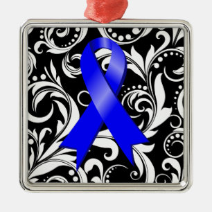 Colon Cancer Ribbon Deco Noir Metal Ornament