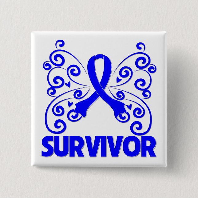 Colon Cancer Survivor Butterfly 15 Cm Square Badge (Front)