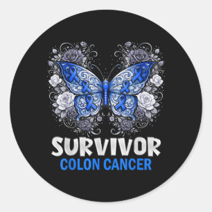 Colon Cancer Survivor Butterfly Flower Girls Classic Round Sticker