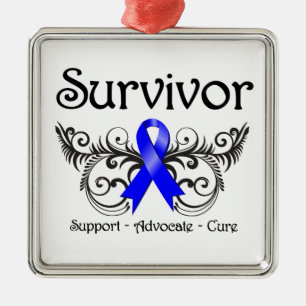 Colon Cancer Survivor Floral Deco Metal Ornament