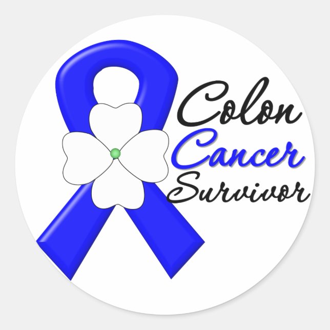 Colon Cancer Survivor Flower Ribbon Classic Round Sticker (Front)