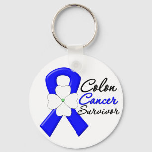 Colon Cancer Survivor Flower Ribbon Key Ring
