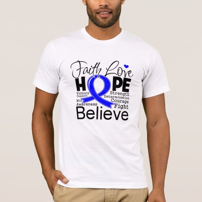 Colon Cancer Typographic Faith Love Hope T-Shirt (Front)
