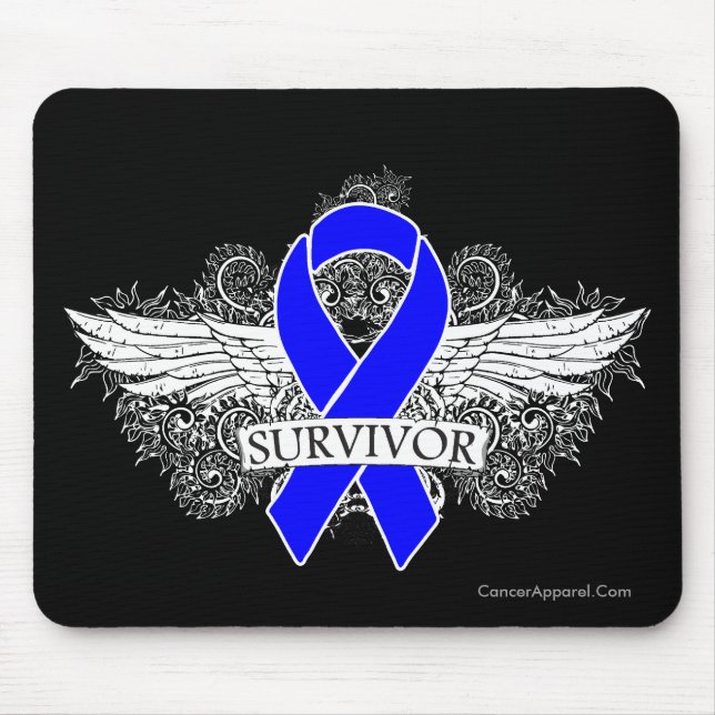 Colon Cancer Winged SURVIVOR Ribbon Mouse Pad (Front)