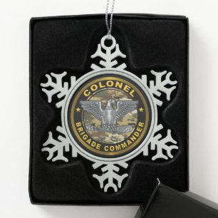 Colonel COL Brigade Commander Snowflake Pewter Christmas Ornament