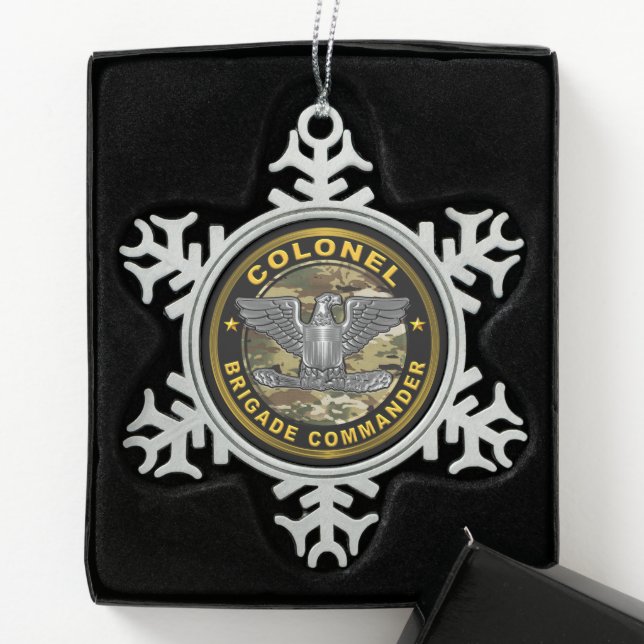 Colonel COL Brigade Commander Snowflake Pewter Christmas Ornament (Box)