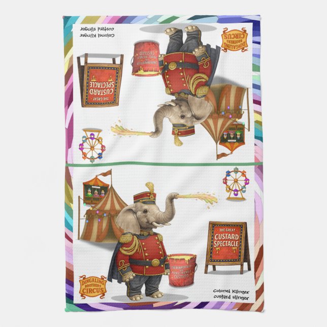 Colonel Klinger, custard slinger Tea Towel (Vertical)