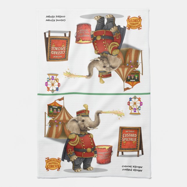 Colonel Klinger, custard slinger Tea Towel (Vertical)