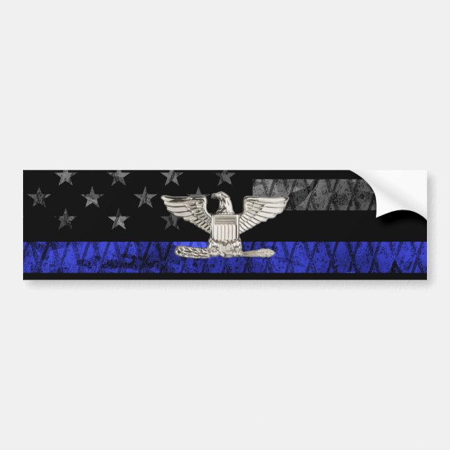 Colonel Thin Blue Line Distressed Flag Bumper Sticker (Front)