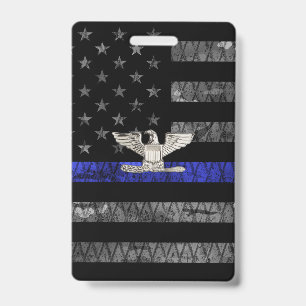 Colonel Thin Blue Line Distressed Flag ID Badge