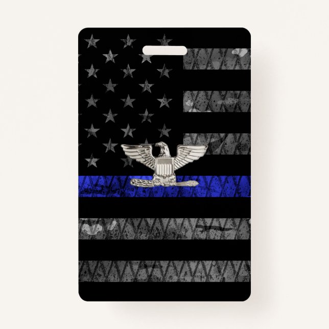 Colonel Thin Blue Line Distressed Flag ID Badge (Front)