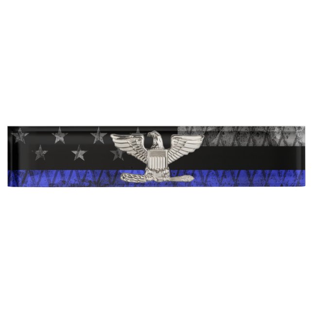 Colonel Thin Blue Line Distressed Flag Nameplate (Front)