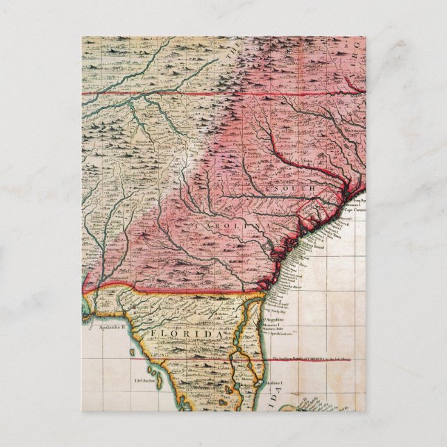 COLONIAL AMERICA MAP, 1733 POSTCARD (Front)