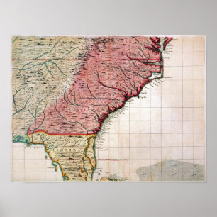 COLONIAL AMERICA MAP, 1733 POSTER