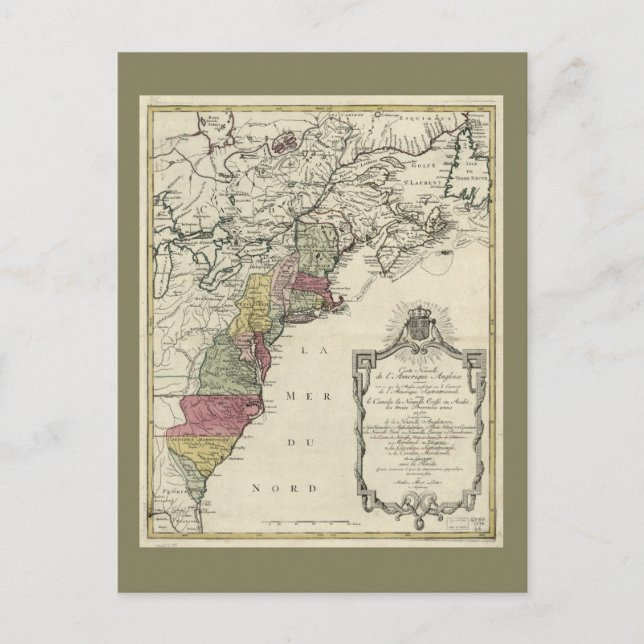 Colonial America Map by Matthaus Lotter (1776) Postcard (Front)