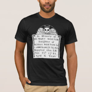 Colonial American Tombstone Skull Angel Bones T-Shirt