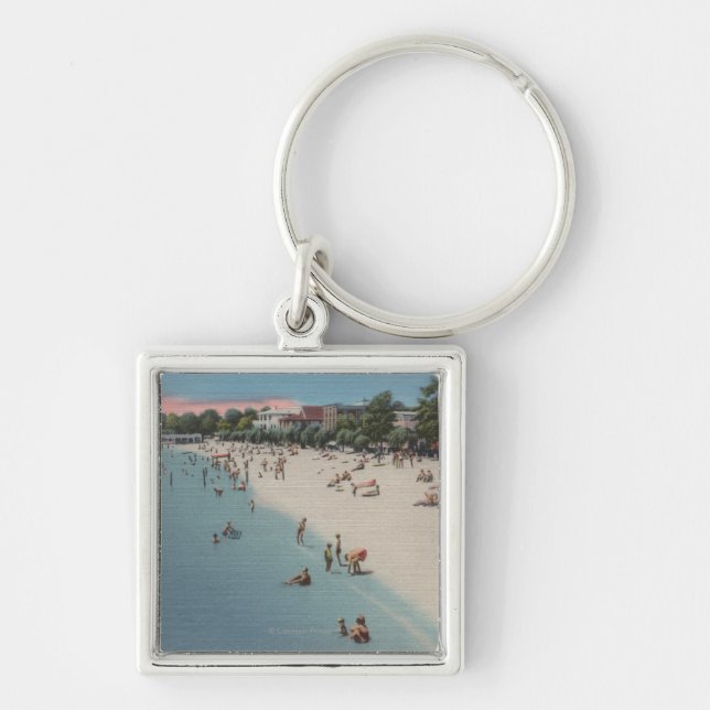 Colonial Beach, VA - Sunbathing & Swimming Scene Key Ring (Front)