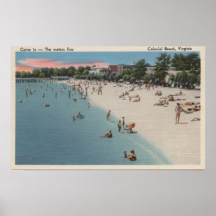 Colonial Beach, VA - Sunbathing & Swimming Scene Poster