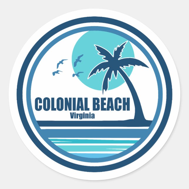 Colonial Beach Virginia Palm Tree Birds Classic Round Sticker (Front)