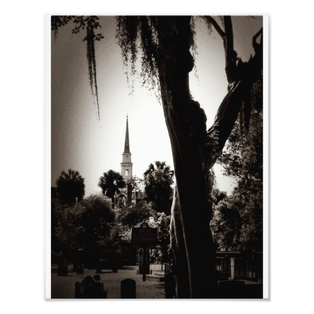 Colonial Cemetery, Savannah (Black And White) Photo Print (Front)