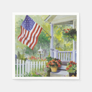 Colonial Country Home American Flag Front Porch Napkin